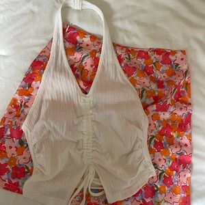 White Halter Top with Floral Skirt